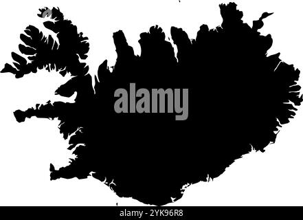 A contour map of Iceland. Vector graphic illustration on a transparent background with black country's borders Stock Vector