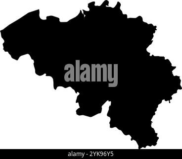 A contour map of Belgium. Vector graphic illustration on a transparent background with black country's borders Stock Vector