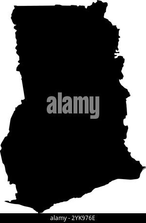 A contour map of Ghana. Vector graphic illustration on a transparent background with black country's borders Stock Vector