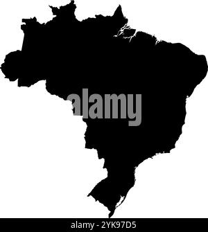 A contour map of Brazil. Vector graphic illustration on a transparent background with black country's borders Stock Vector