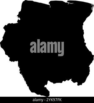 A contour map of Suriname. Vector graphic illustration on a transparent background with black country's borders Stock Vector