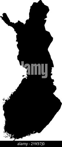 A contour map of Finland. Vector graphic illustration on a transparent background with black country's borders Stock Vector