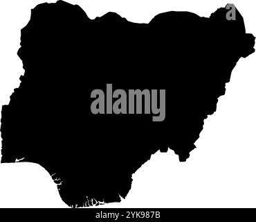 A contour map of Nigeria. Vector graphic illustration on a transparent background with black country's borders Stock Vector