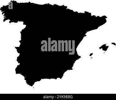 A contour map of Spain. Vector graphic illustration on a transparent background with black country's borders Stock Vector