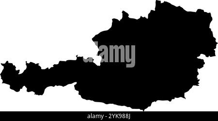 A contour map of Austria. Vector graphic illustration on a transparent background with black country's borders Stock Vector