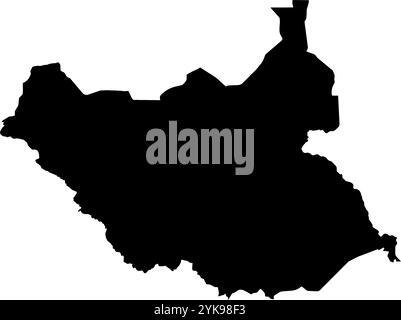 A contour map of South Sudan. Vector graphic illustration on a transparent background with black country's borders Stock Vector