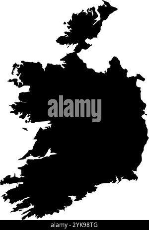 A contour map of Ireland. Vector graphic illustration on a transparent background with black country's borders Stock Vector