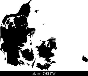 A contour map of Denmark. Vector graphic illustration on a transparent background with black country's borders Stock Vector