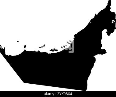 A contour map of United Arab Emirates. Vector graphic illustration on a transparent background with black country's borders Stock Vector