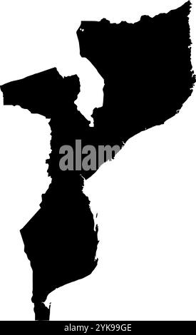 A contour map of Mozambique. Vector graphic illustration on a transparent background with black country's borders Stock Vector