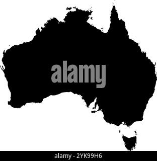 A contour map of Australia. Vector graphic illustration on a transparent background with black country's borders Stock Vector