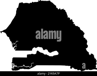 A contour map of Senegal. Vector graphic illustration on a transparent background with black country's borders Stock Vector