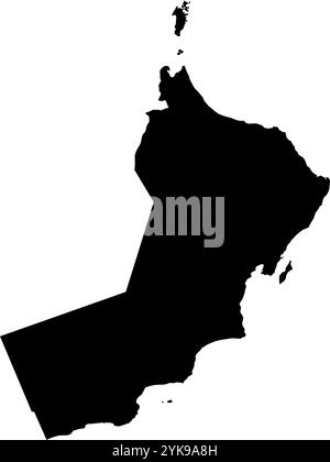 A contour map of Oman. Vector graphic illustration on a transparent background with black country's borders Stock Vector