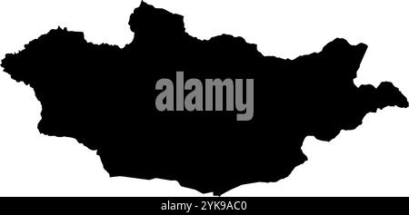 A contour map of Mongolia. Vector graphic illustration on a transparent background with black country's borders Stock Vector