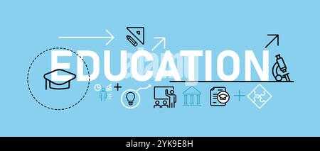 Education icon simple set graphic header poster illustration symbol concept of university college educational blue background academic Stock Vector