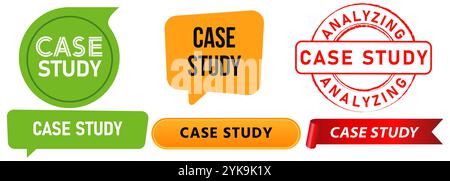Case study learning analyze learn studied examine practice research school task colorful stamp badges emblem button bubble speech ribbon sticker Stock Vector