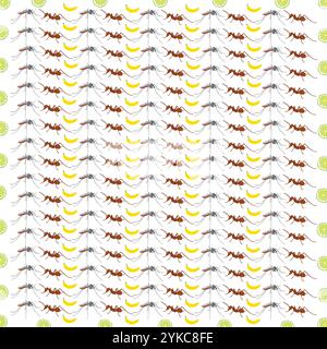 mosquitoes, ants with fruit as a pattern background Stock Vector