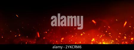 Fire sparks floating upward on dark background. Glowing orange embers ...