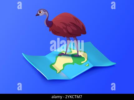 Map of Australia with emu. Australian continent with ostrich. Australia ...