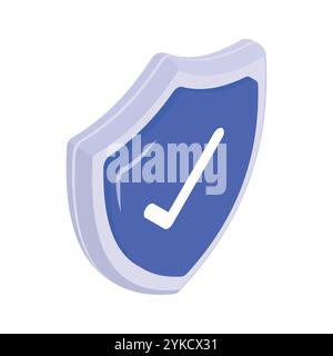 A blue shield icon with a white checkmark symbolizing protection and security. Stock Vector