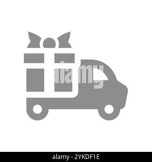 Delivery van with gift box vector icon. Truck, free shipping symbol. Stock Vector