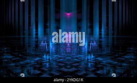 Bright blue and purple lights form an intricate abstract pattern in a futuristic setting, showcasing a blend of technology and artistry, emphasizing s Stock Photo