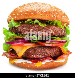 Double patty cheeseburger isolated on white background. Stock Photo