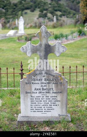 Gravestone of Henry and Ann Bailey, Cemetary, Le Bons Bay, Banks Peninsula, South Island, New Zealand Stock Photo