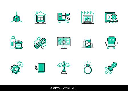 3D printer and technologies - set of line design style icons Stock Vector