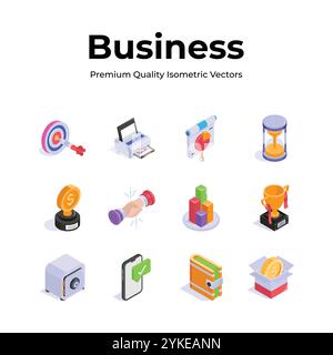 Pack of business and finance isometric icons in customizable style Stock Vector