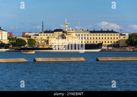 Icebreakers fleet moored off the northern side of Katajanokka island on July 6, 2024 in Helsinki, Finland. Stock Photo