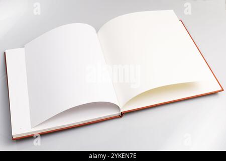 Opened book with blank pages isolated on white background. Mockup for content Stock Photo