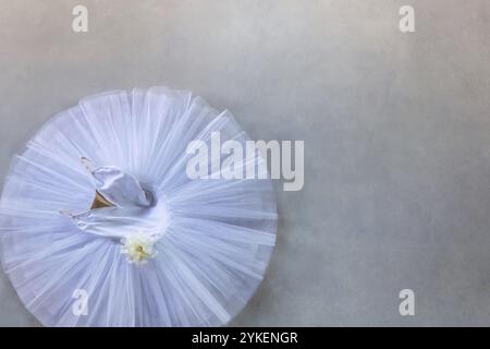 white tutu for classical ballet view from above on grey concrete floor Stock Photo
