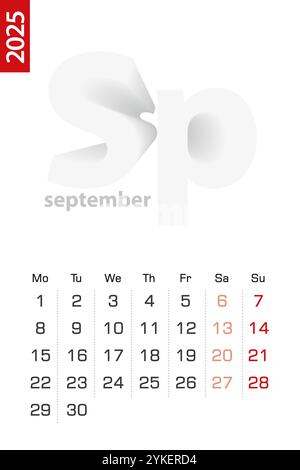 Minimalist calendar template for January 2025, vector calendar in