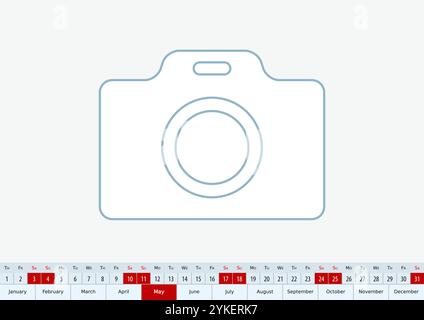 May 2025 for desk calendar, one line vector template calendar in English. Stock Vector