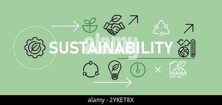 Sustainability ecology green conservation sustainable icon illustration green background conceptual header future reduce reuse recycling Stock Vector