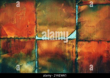 Worn corroded rusty metal plates as grunge background and texture Stock Photo