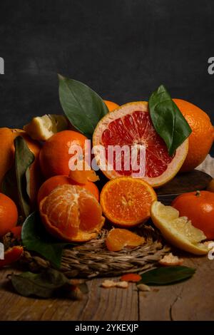 View of oranges, tangerines, lemons and grapefruit Stock Photo