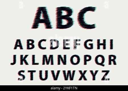 Full uppercase alphabet in glitch effect style Stock Vector