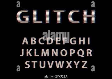 Full uppercase alphabet in glitch effect style Stock Vector