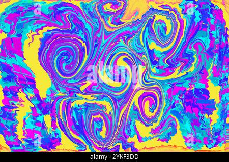 This image features a dynamic swirl pattern with vivid and contrasting psychedelic colors, ideal for vibrant backdrops or creative design elements. Stock Photo