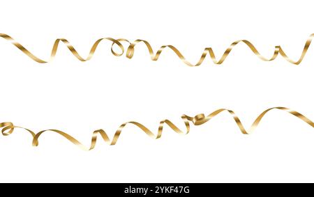 Decorative Golden Long Ribbon Seamless Pattern Isolated on White Background. Vector Holiday Decorations Stock Vector