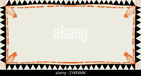 A desert-themed illustration featuring geometric patterns with cactus-like shapes in black and orange The design is minimalist and ideal for backgroun Stock Photo