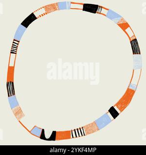 An abstract illustration features a circular design with earthy desert-inspired colors in orange, black, and blue The geometric elements create a mode Stock Photo