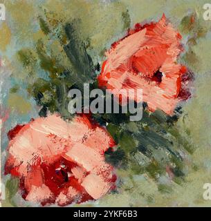 Hand painted acrylic flowers bursting with color and texture, depicted on a paper canvas, creating a vibrant and expressive artwork. Stock Photo