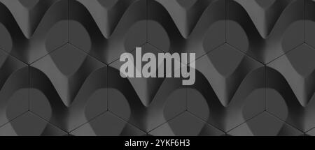 This image features a seamless 3D geometric pattern, beautifully rendered in monochrome tones, showcasing a sophisticated play of light and shadow Stock Photo