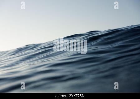 A tranquil ocean wave with soft sunlight reflecting on its surface, creating a serene and calming atmosphere The horizon blends smoothly into the sky Stock Photo