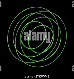 Y2K vector rave psychedelic futuristic spool object in trendy neon green black style. Surreal retro abstract geometric wireframe shapes, crypto or cyb Stock Vector