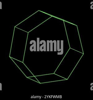 Y2K vector rave psychedelic futuristic object Heptagon in trendy neon green black style. Surreal retro abstract geometric wireframe shapes, crypto or Stock Vector