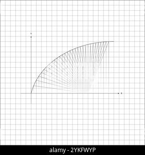 Image of arc of growing graph from zero coordinate point on notebook sheet of checkered paper. School paper sheet lined in cage with mathematical draw Stock Vector